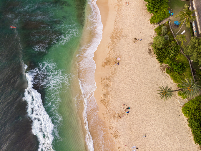 An aerial view of a North Shore beach