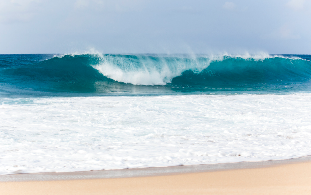 Large winter surf on Oahu's North Shore near Haleiwa