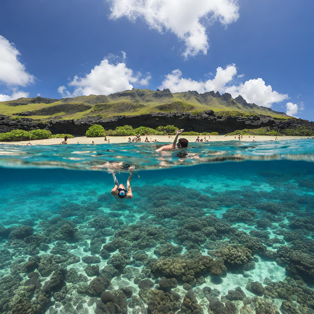 Snorkeling in crystal-clear waters in Hawaii